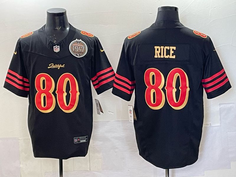 Men 2025 San Francisco 49ers #80 Rice black 5th generation Nike Limited NFL Jersey style  002
